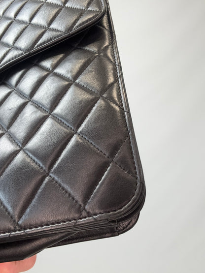 Chanel Quilted Lambskin Briefcase Business Bag in Black front right bottom corner