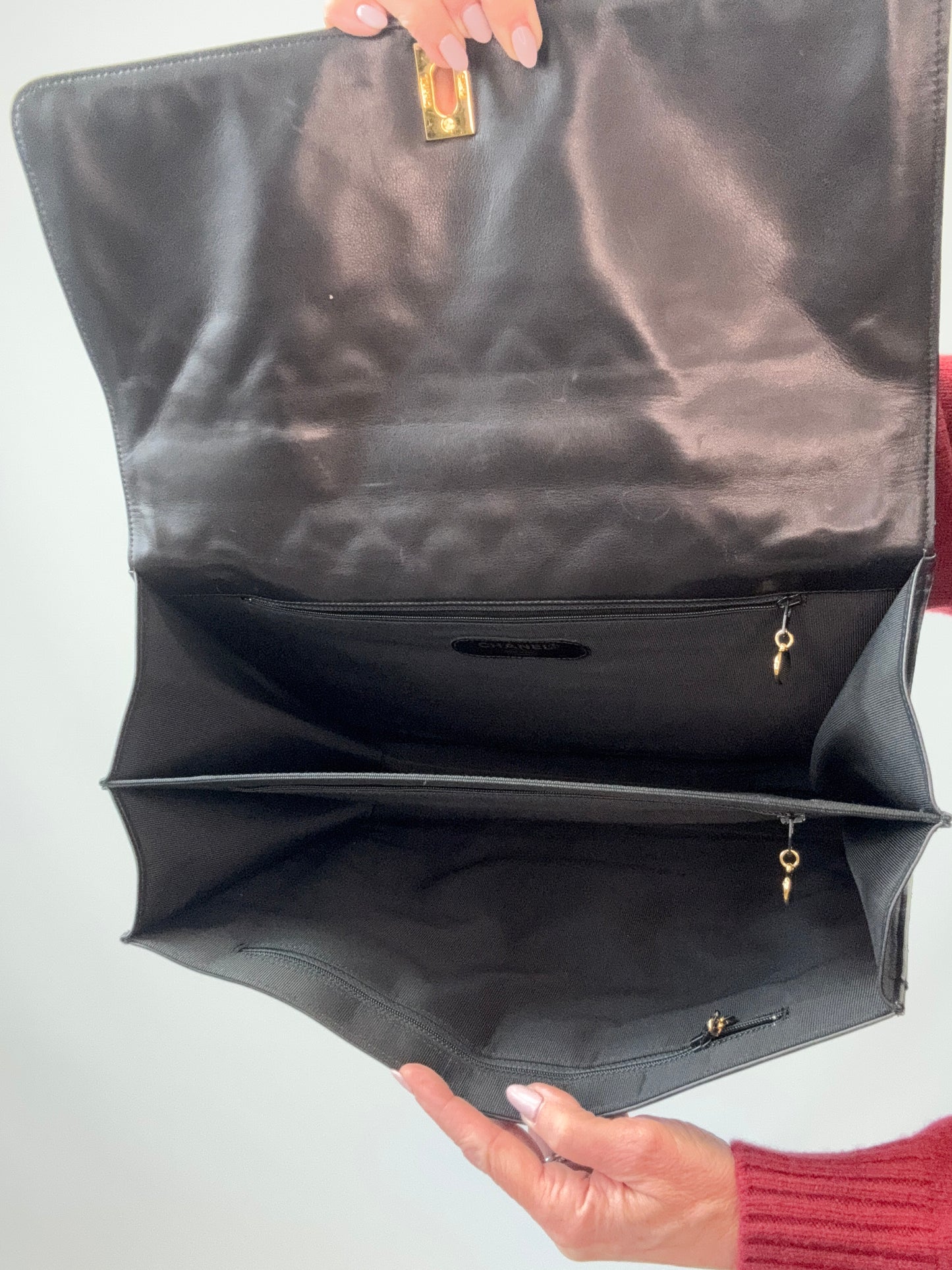 Chanel Quilted Lambskin Briefcase Business Bag in Black interior