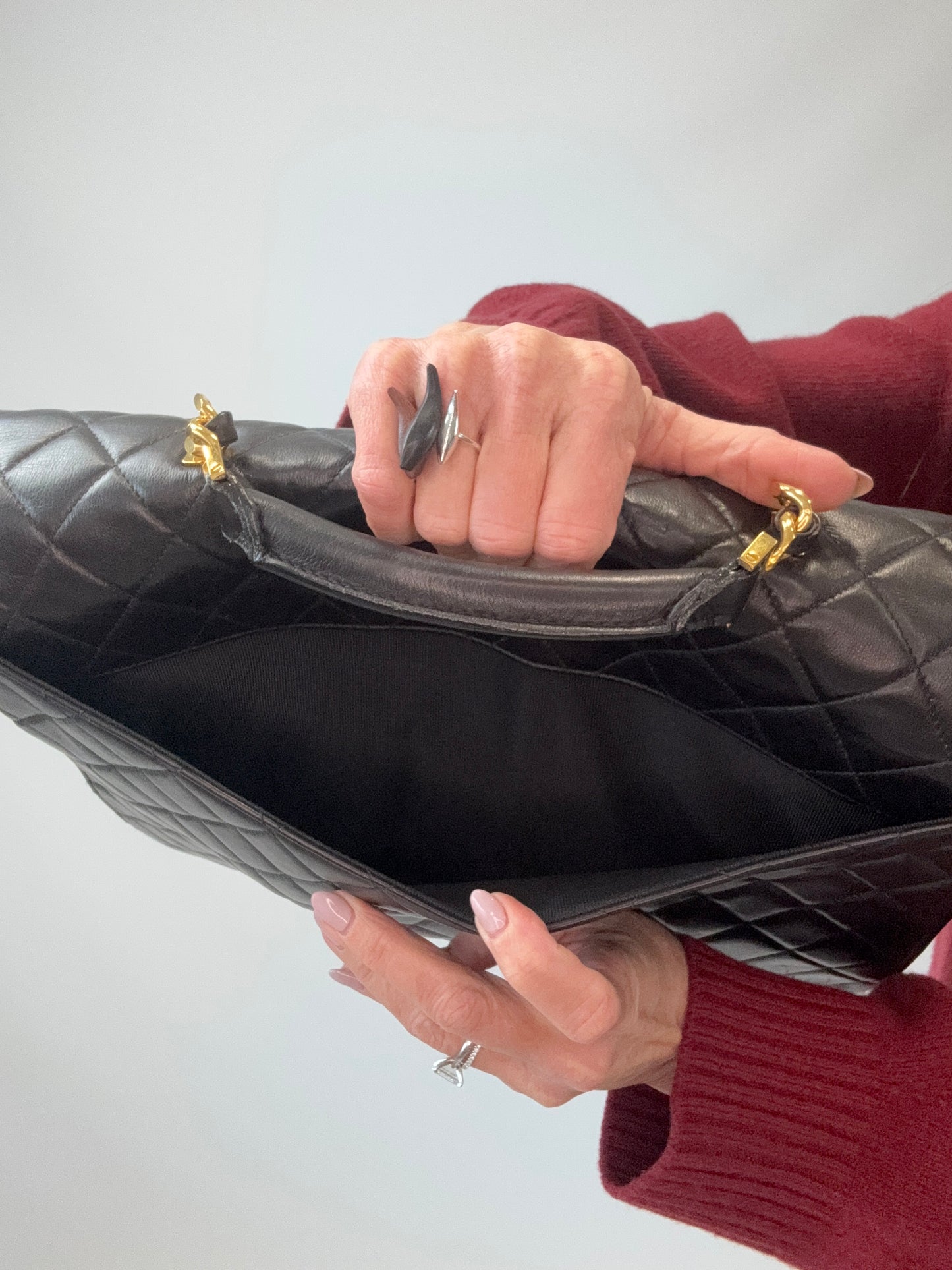 Chanel Quilted Lambskin Briefcase Business Bag in Black pocket interior