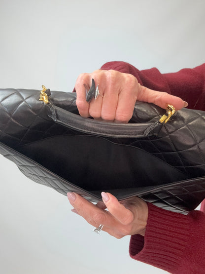 Chanel Quilted Lambskin Briefcase Business Bag in Black pocket interior