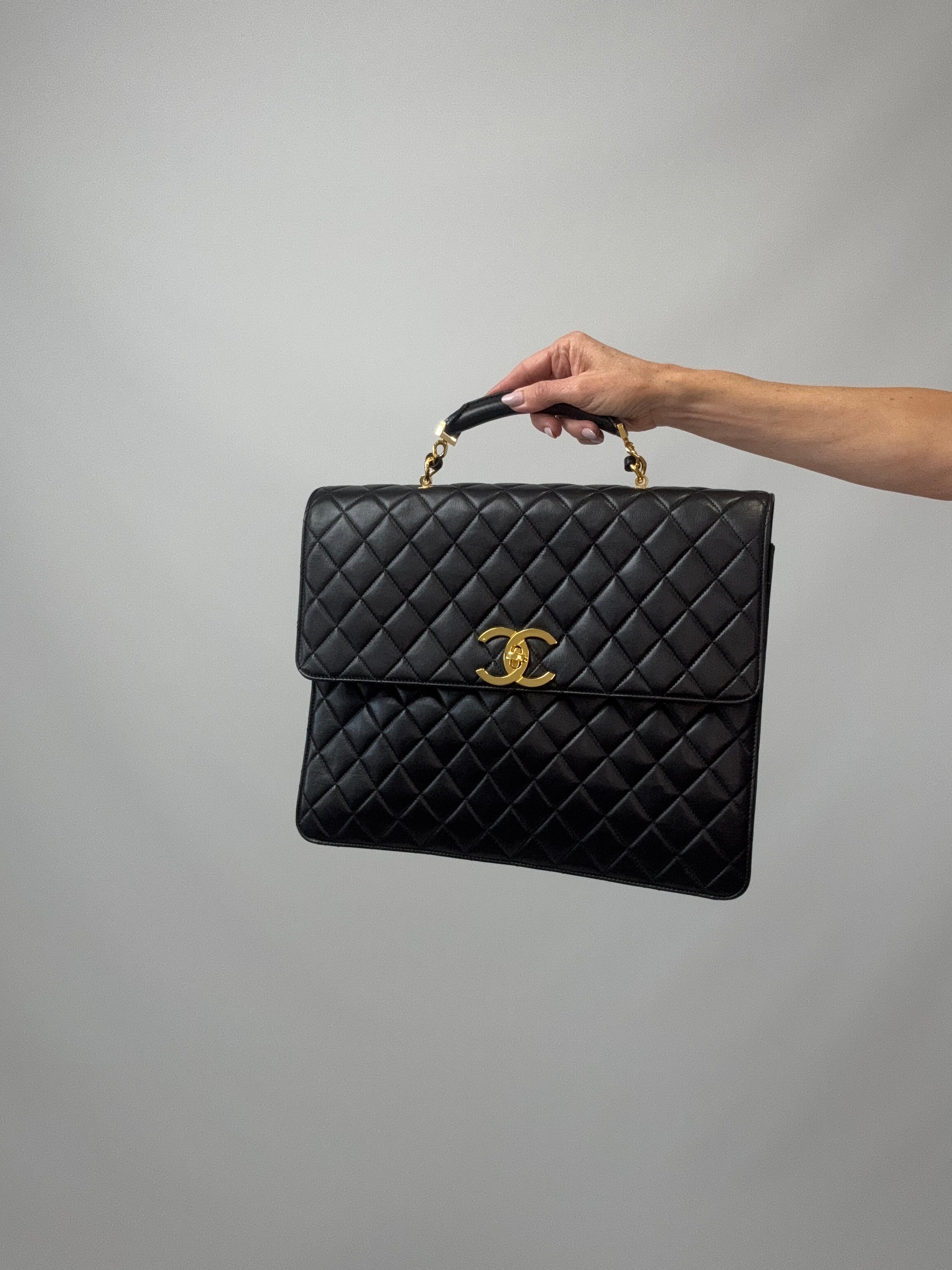Chanel Quilted Lambskin Briefcase Business Bag in Black
