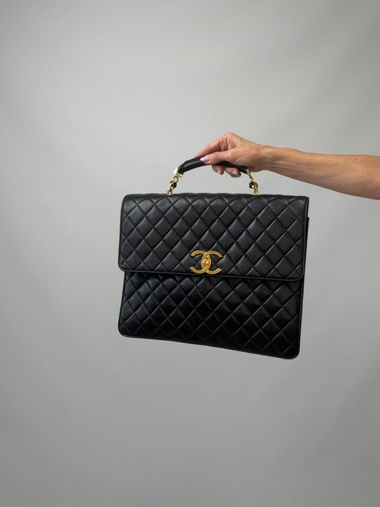 Chanel Quilted Lambskin Briefcase Business Bag in Black