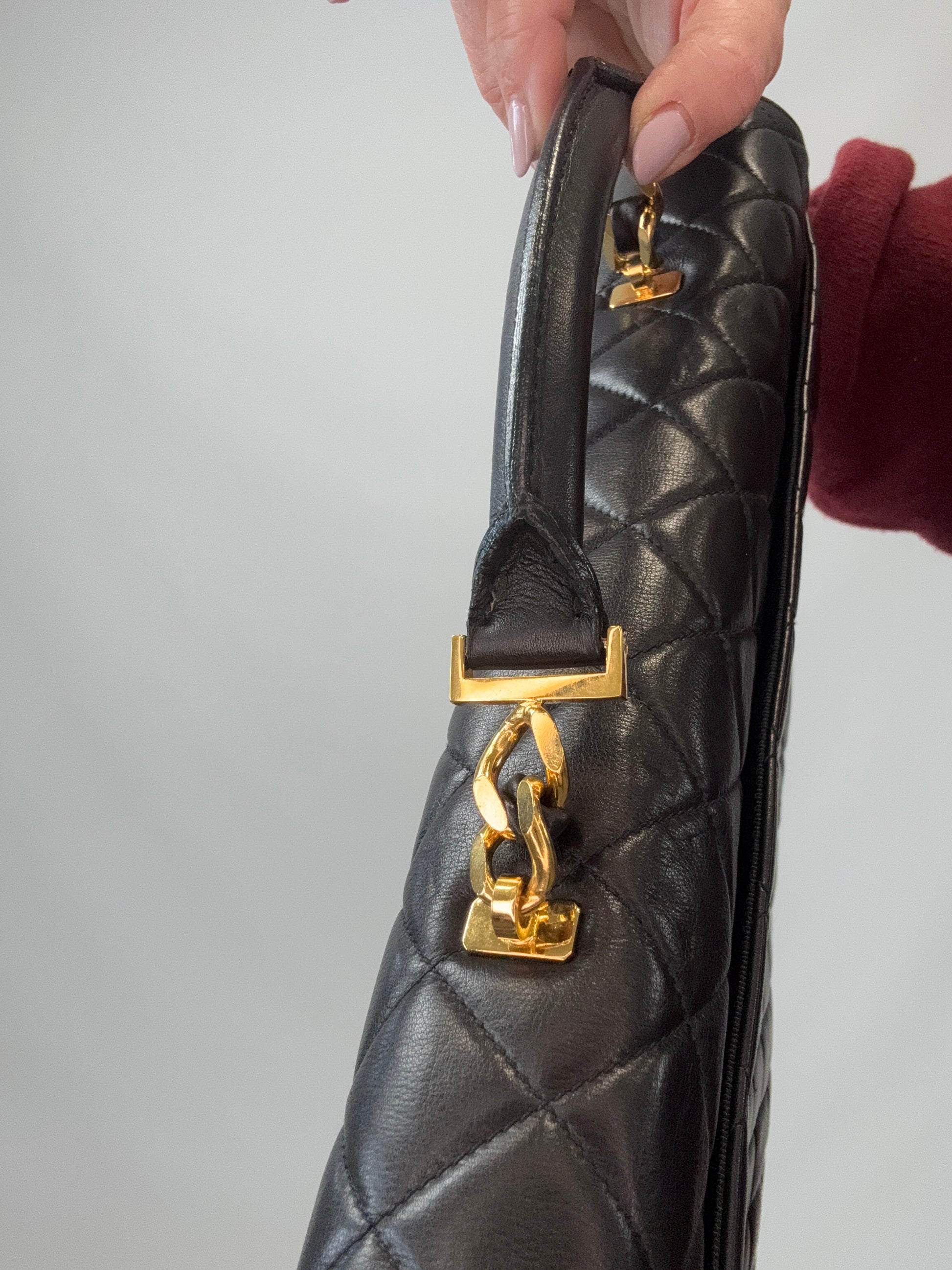 Chanel Quilted Lambskin Briefcase Business Bag in Black top handle 2