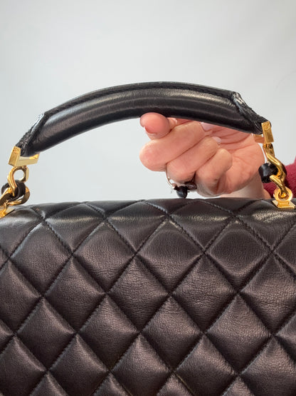 Chanel Quilted Lambskin Briefcase Business Bag in Black top handle front