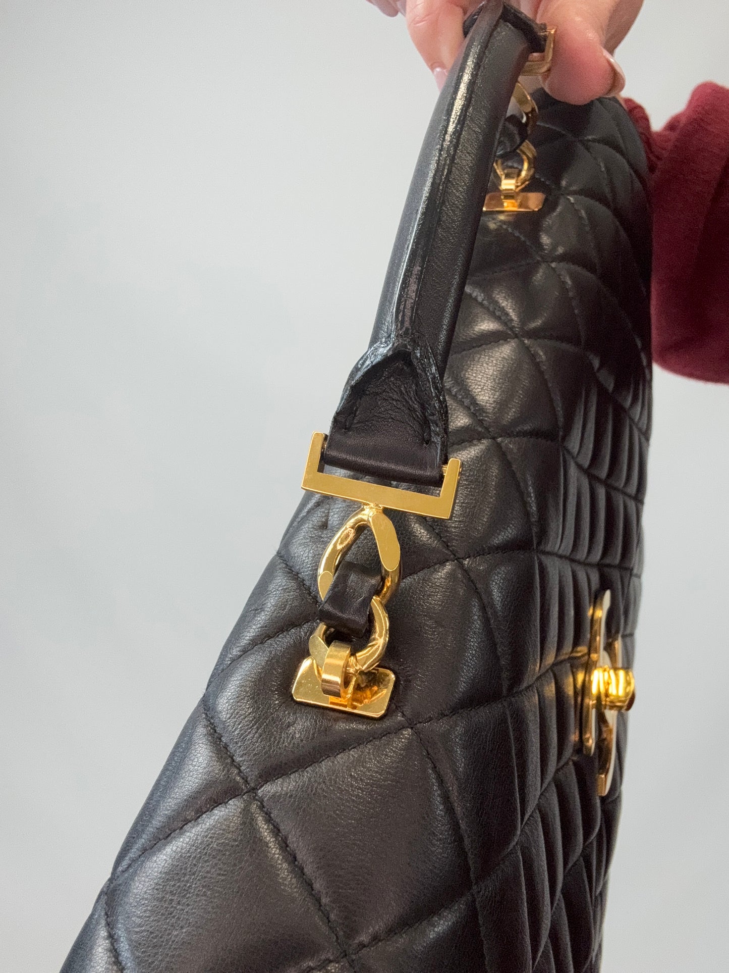 Chanel Quilted Lambskin Briefcase Business Bag in Black top handle