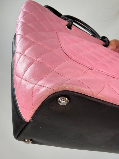 Chanel Quilted Lambskin Cambon Tote Pink back left bottom corner