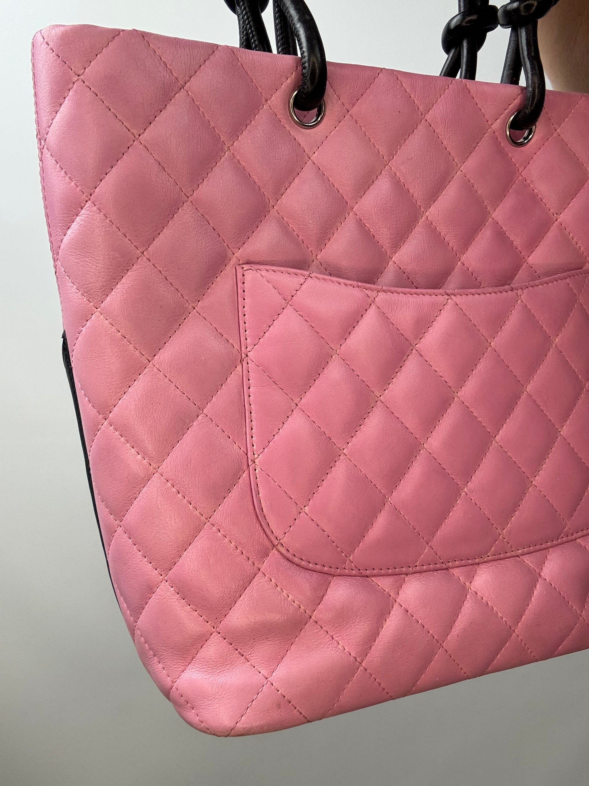Chanel Quilted Lambskin Cambon Tote Pink back left side view