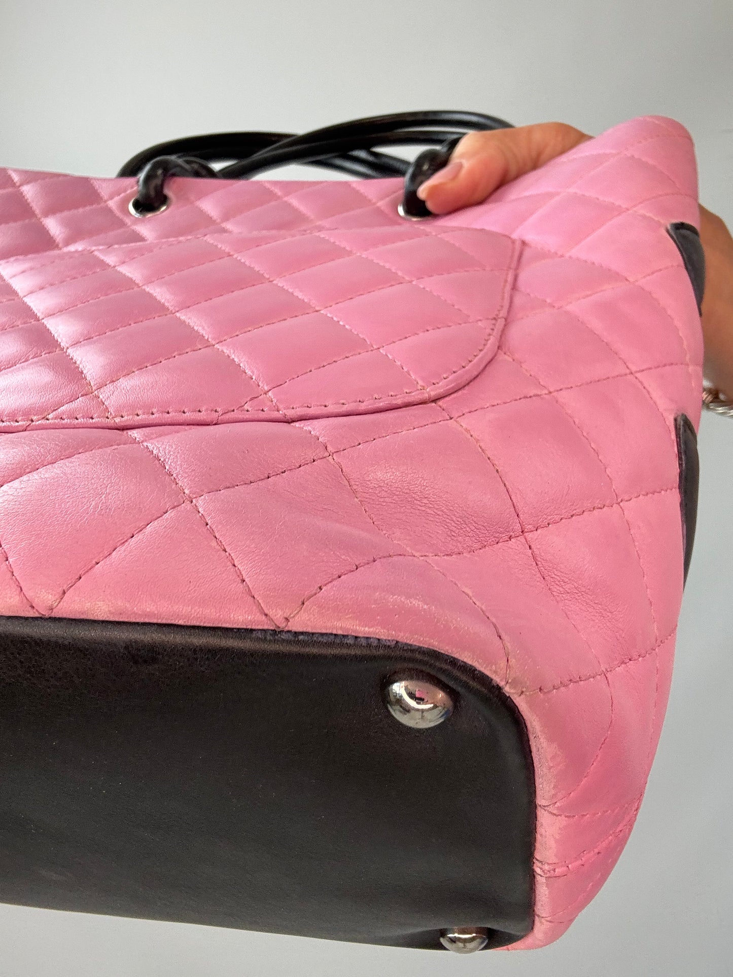 Chanel Quilted Lambskin Cambon Tote Pink back right bottom corner