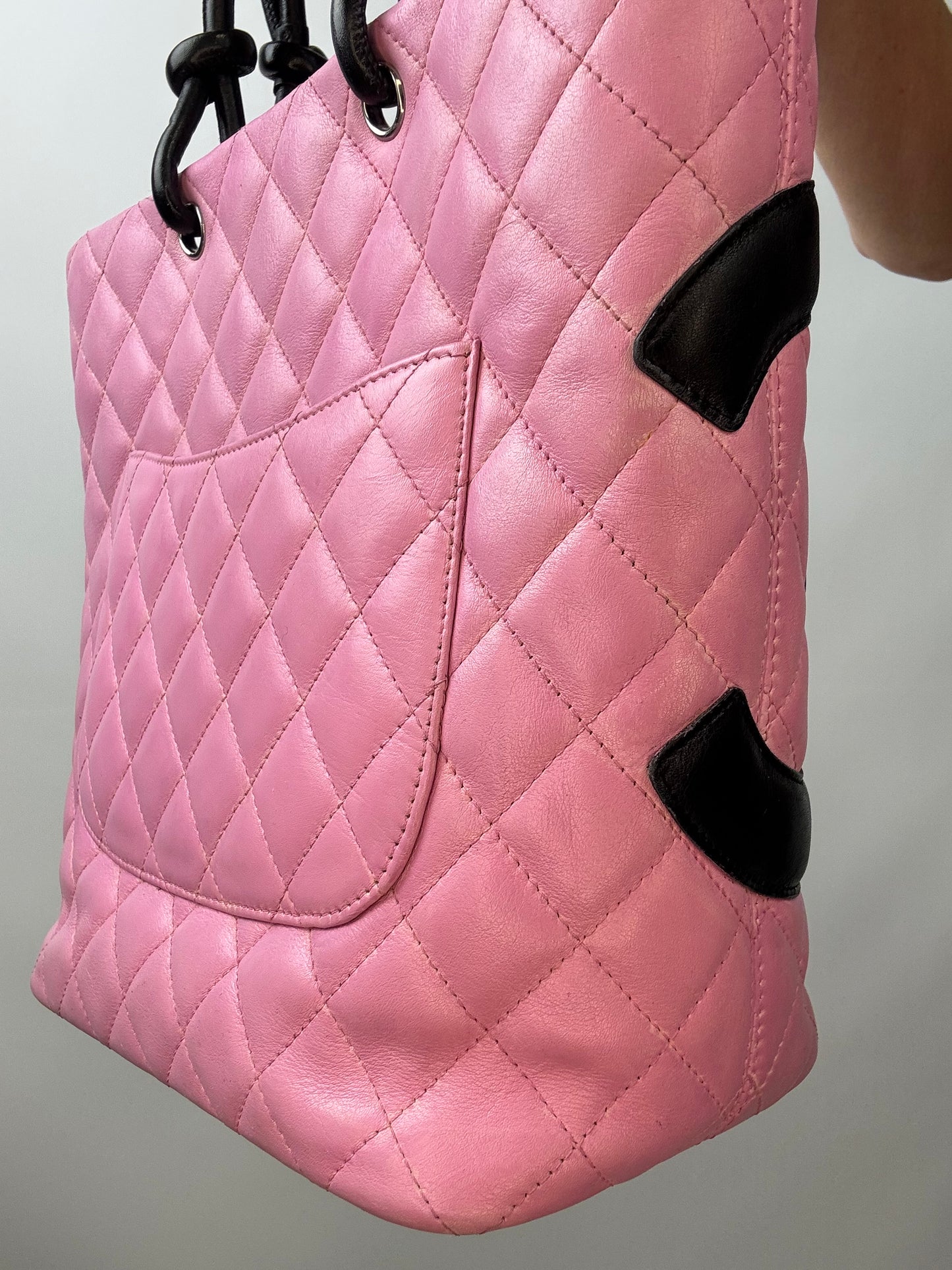 Chanel Quilted Lambskin Cambon Tote Pink back right side view
