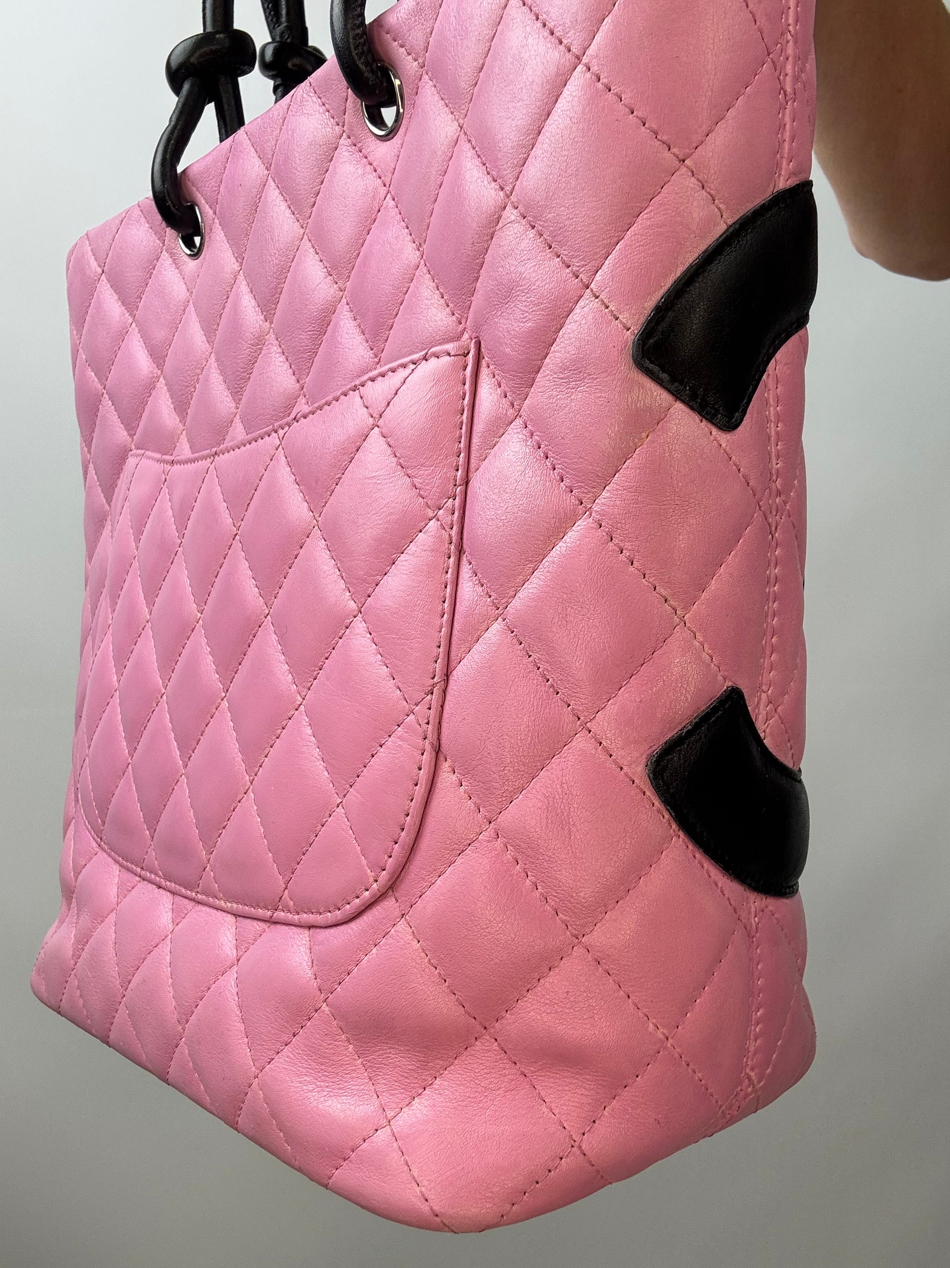 Chanel Quilted Lambskin Cambon Tote Pink back right side view