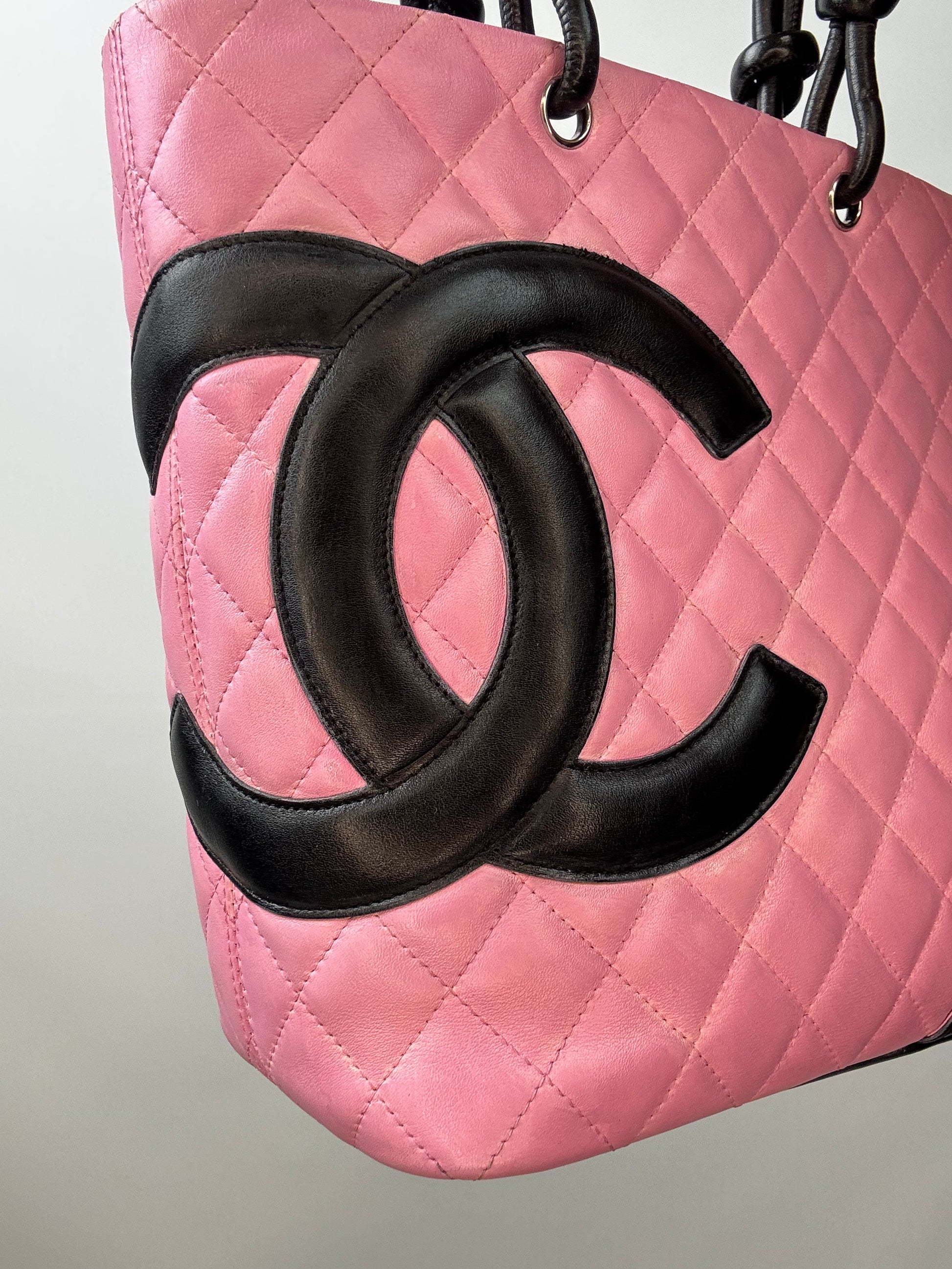 Chanel Quilted Lambskin Cambon Tote Pink front left side view