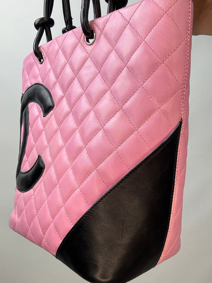 Chanel Quilted Lambskin Cambon Tote Pink front right side view