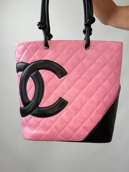 Chanel Quilted Lambskin Cambon Tote Pink front