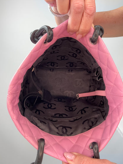 Chanel Quilted Lambskin Cambon Tote Pink interior