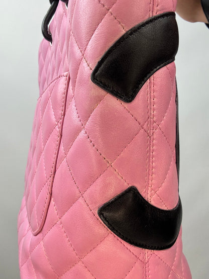 Chanel Quilted Lambskin Cambon Tote Pink left side