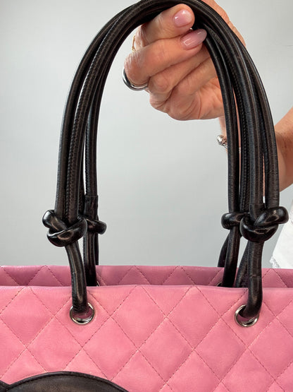Chanel Quilted Lambskin Cambon Tote Pink top handle front