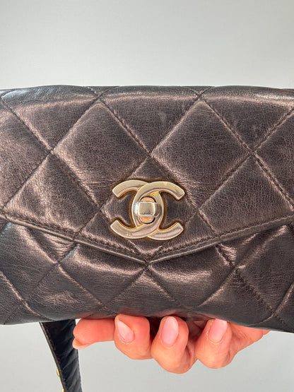 Chanel Quilted Lambskin Envelope Waist Bag flap close up