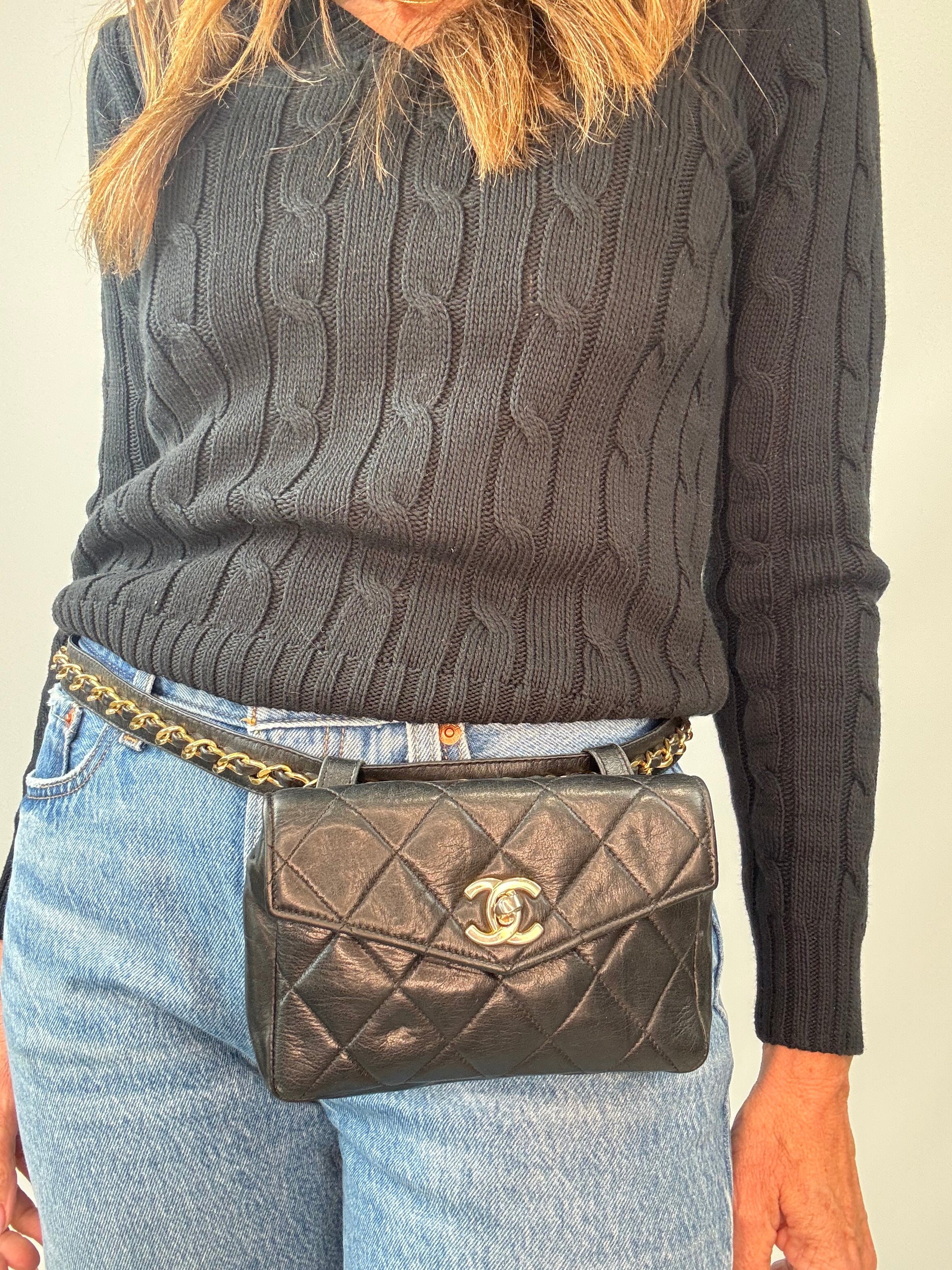 Chanel Quilted Lambskin Envelope Waist Bag modeled