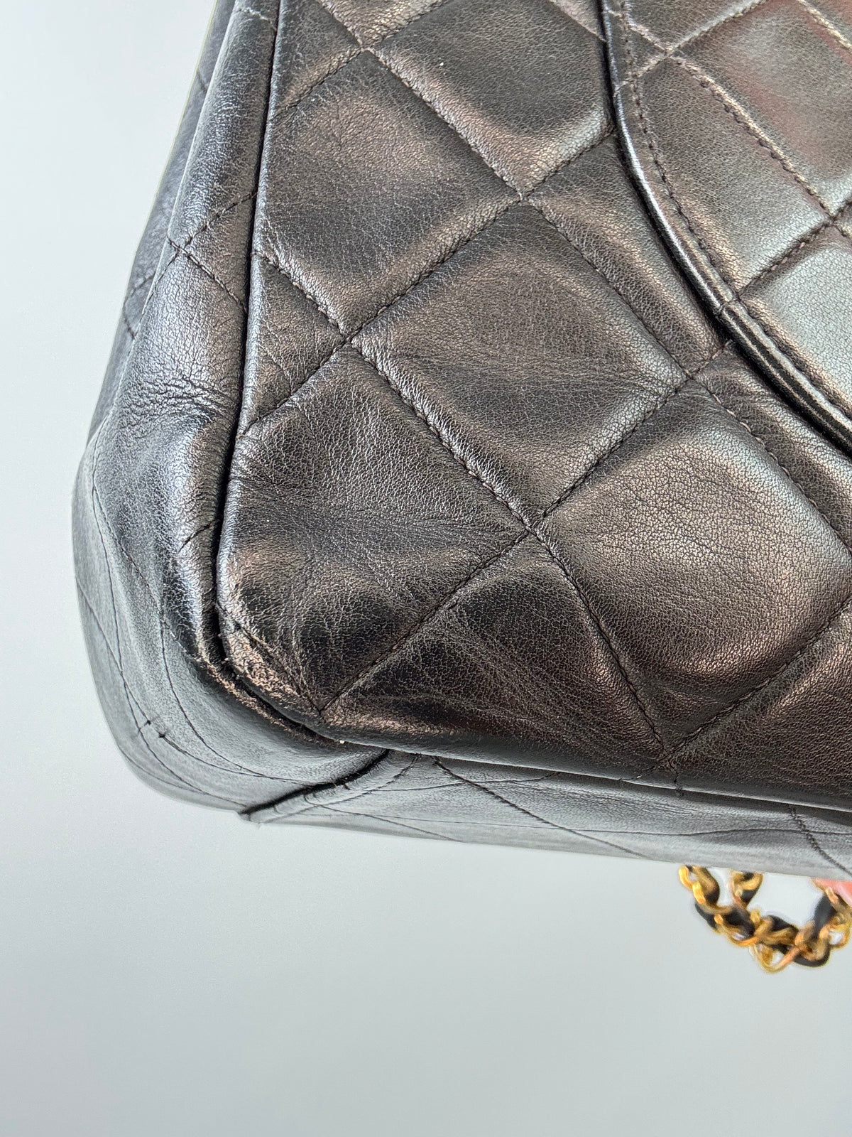 Chanel Quilted Lambskin Jumbo Single Flap Bag back left bottom corner
