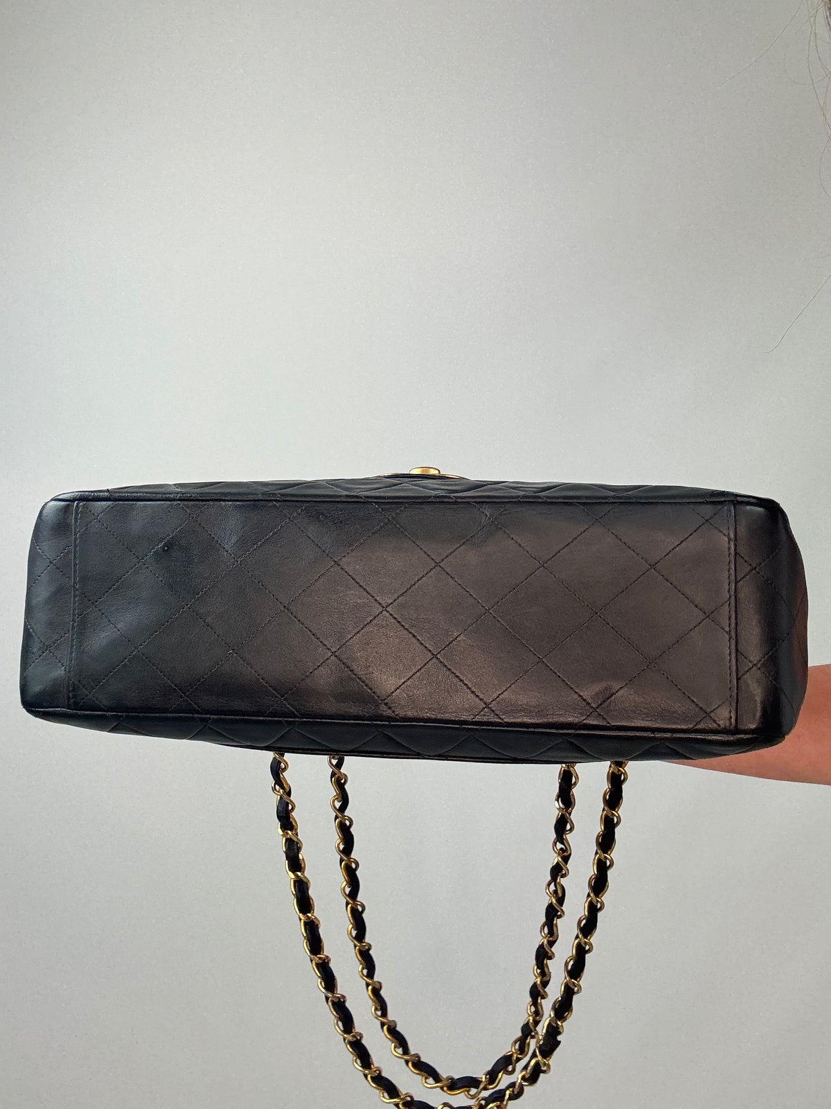 Chanel Quilted Lambskin Jumbo Single Flap Bag bottom of handbag