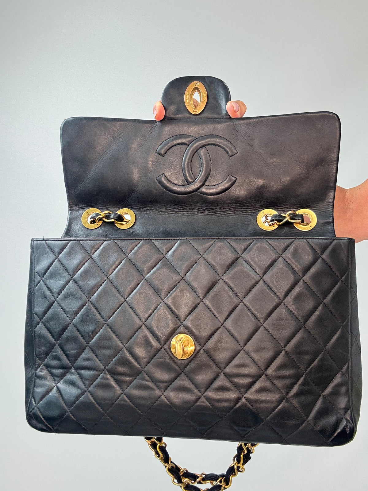 Chanel Quilted Lambskin Jumbo Single Flap Bag flap interior