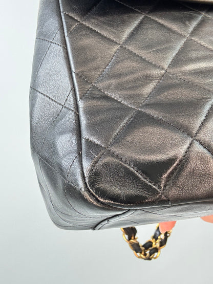 Chanel Quilted Lambskin Jumbo Single Flap Bag front left bottom corner