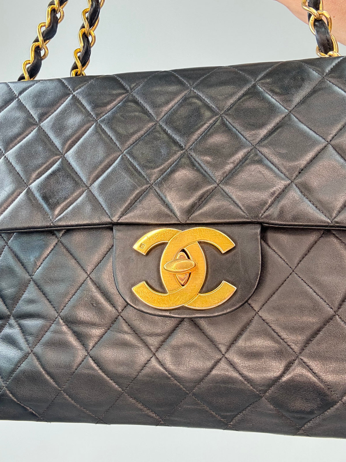 Chanel Quilted Lambskin Jumbo Single Flap Bag gold turn lock closure