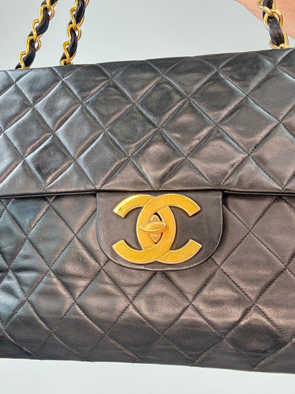 Chanel Quilted Lambskin Jumbo Single Flap Bag gold turn lock closure