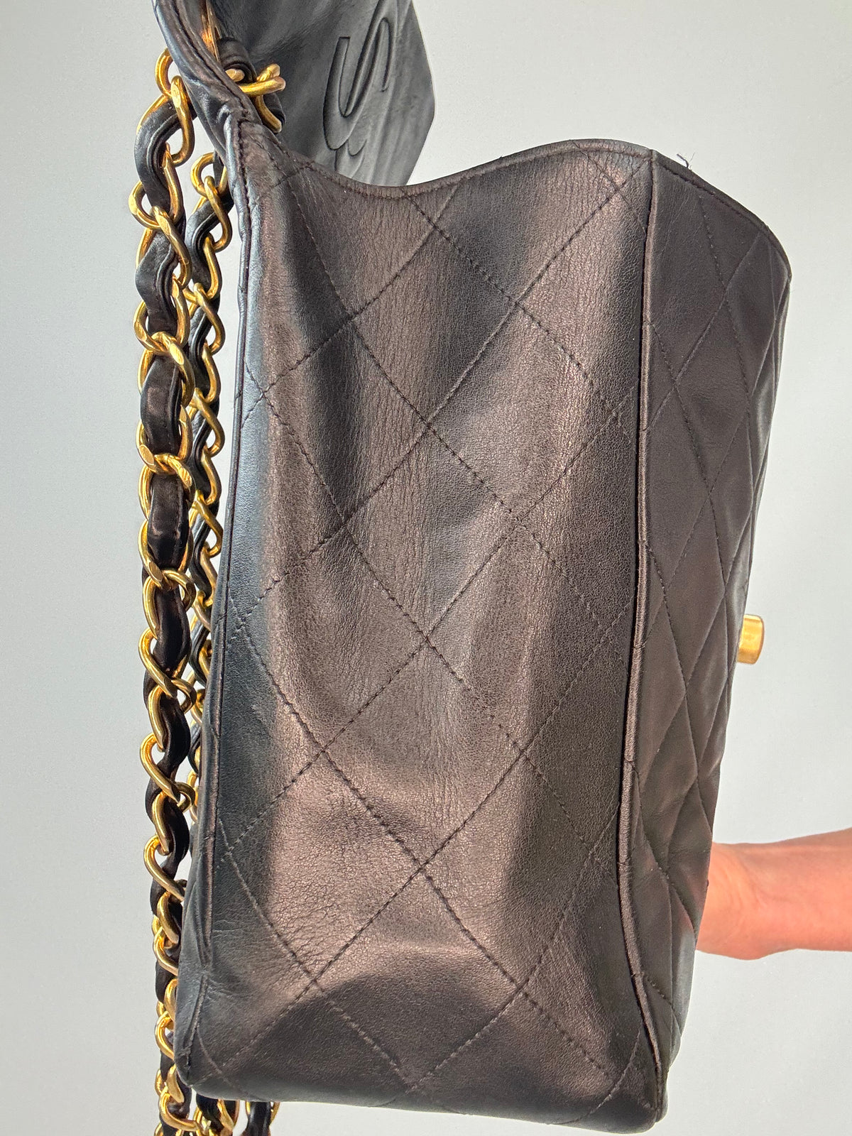 Chanel Quilted Lambskin Jumbo Single Flap Bag left side open