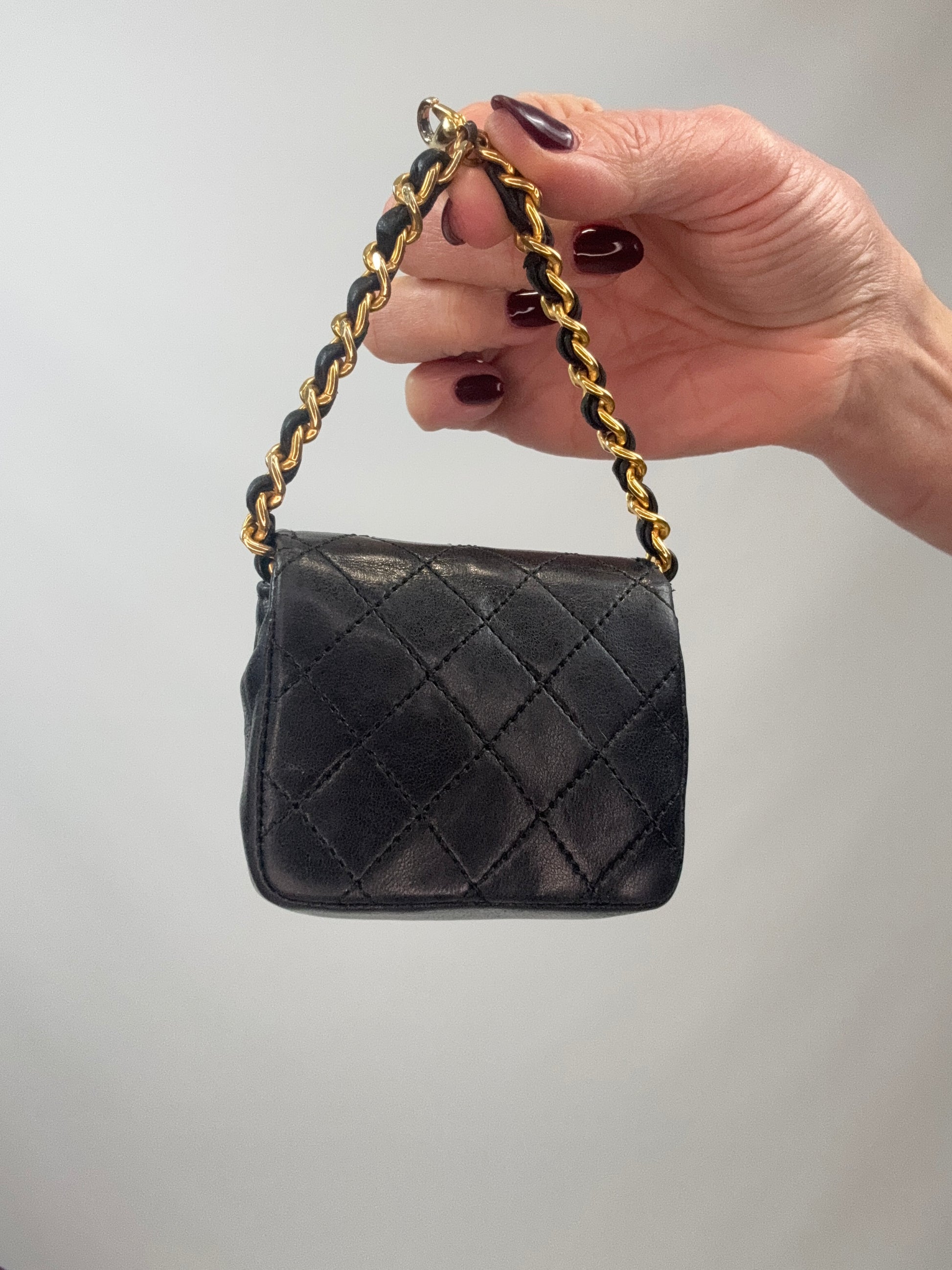 Chanel Quilted Lambskin Micro Mini Belt Bag - Black back of pouch