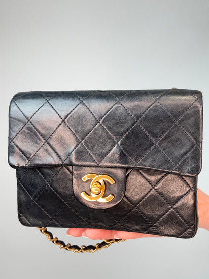 Chanel Quilted Lambskin Mini Square Flap Bag front with turnlock