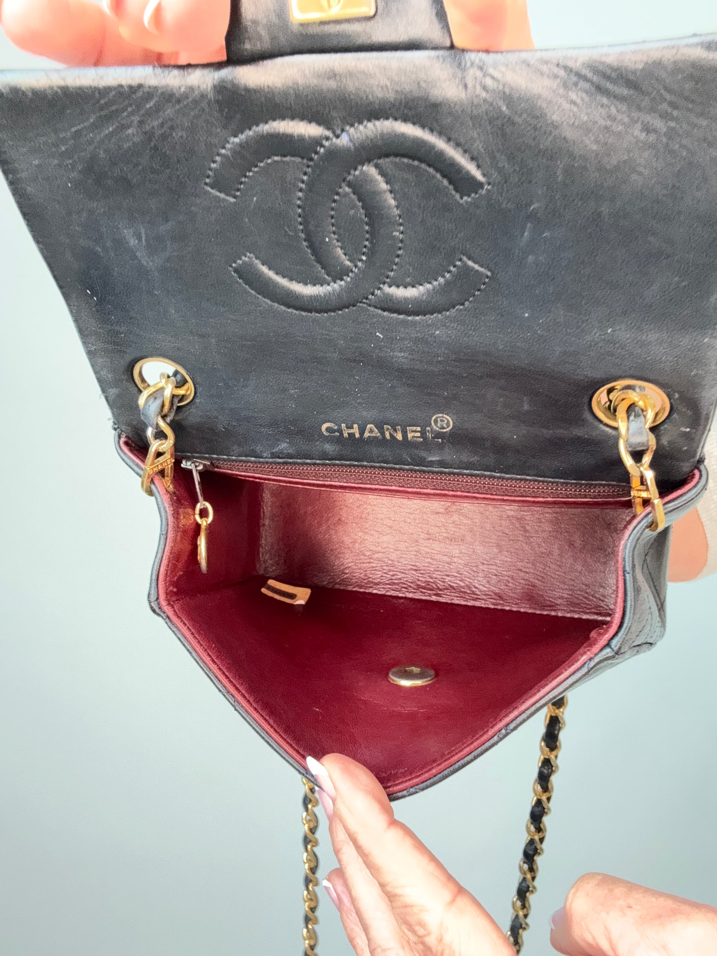Chanel Quilted Lambskin Mini Square Flap Bag interior