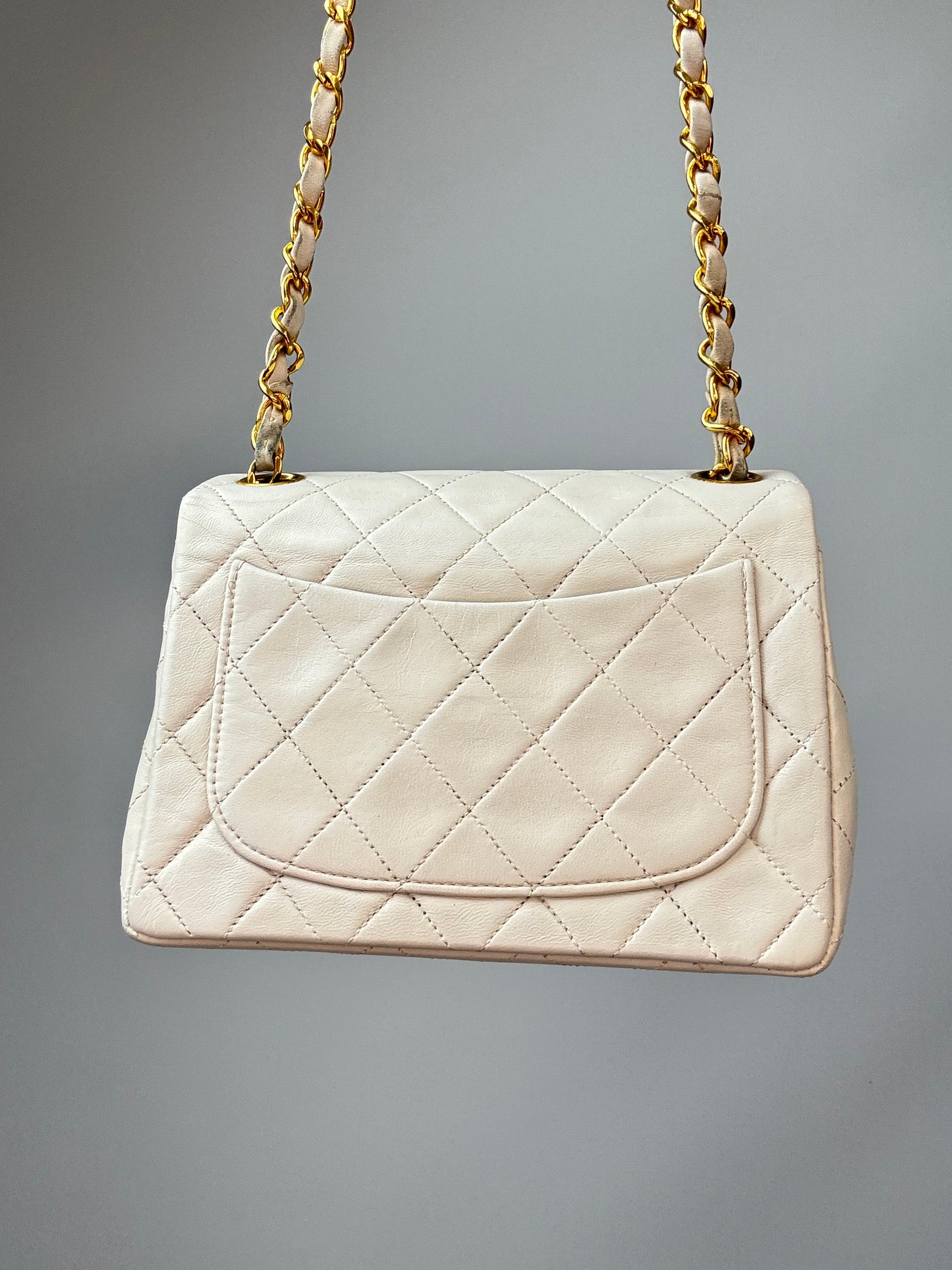 Chanel Quilted Lambskin Mini Square Flap Bag Vintage back of bag