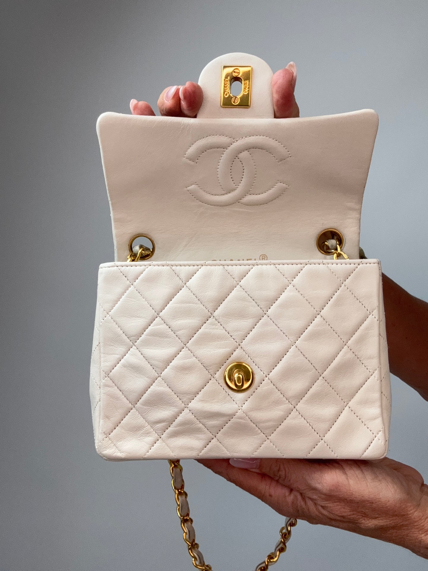 Chanel Quilted Lambskin Mini Square Flap Bag Vintage flap interior