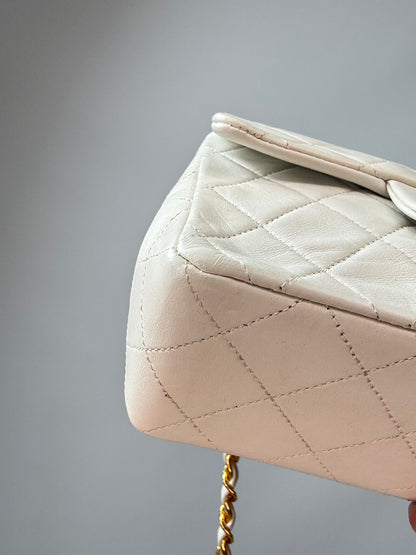 Chanel Quilted Lambskin Mini Square Flap Bag Vintage front left bottom corner