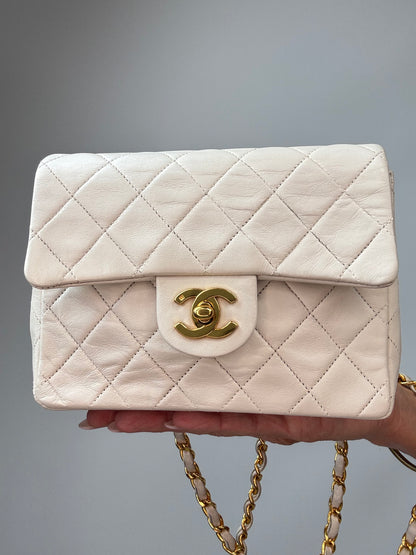 Chanel Quilted Lambskin Mini Square Flap Bag Vintage front with turn lock
