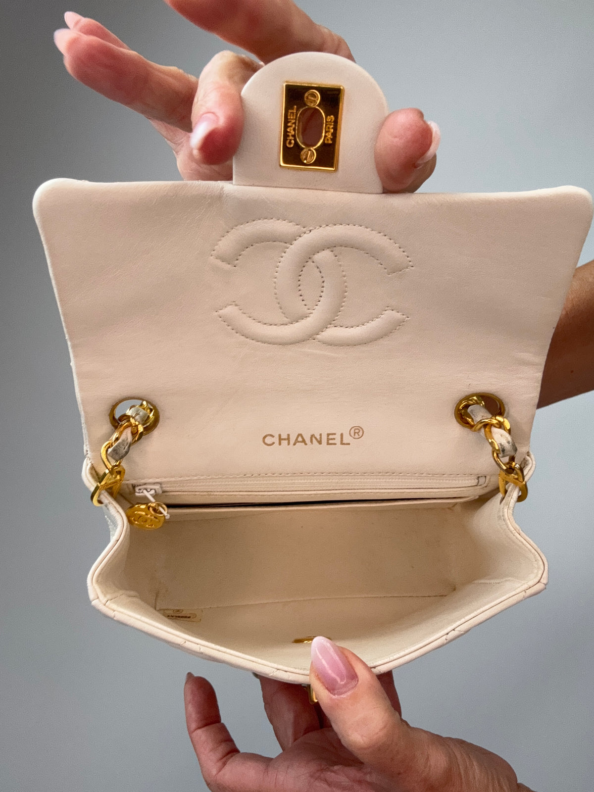 Chanel Quilted Lambskin Mini Square Flap Bag Vintage interior