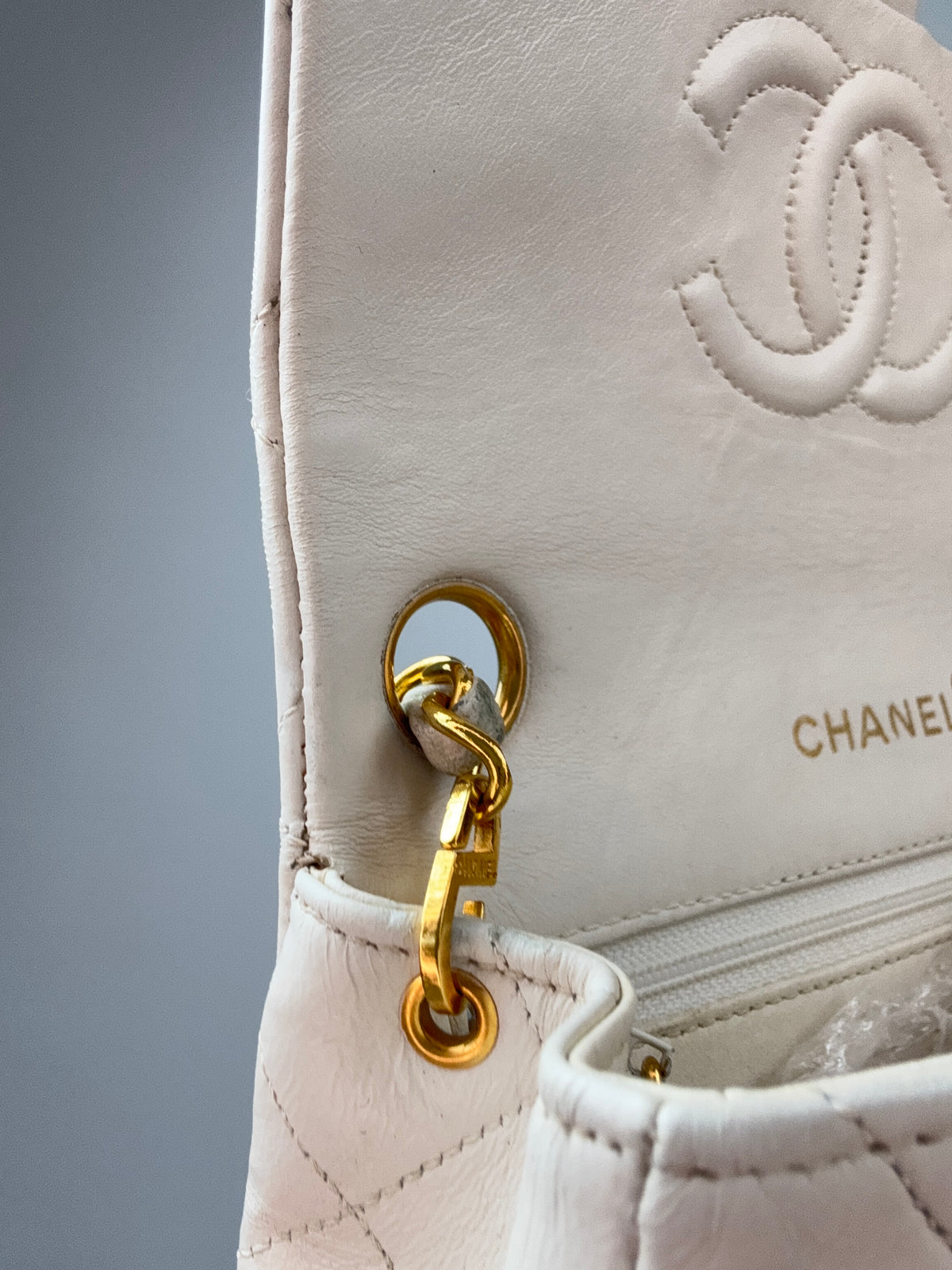 Chanel Quilted Lambskin Mini Square Flap Bag Vintage inside top left