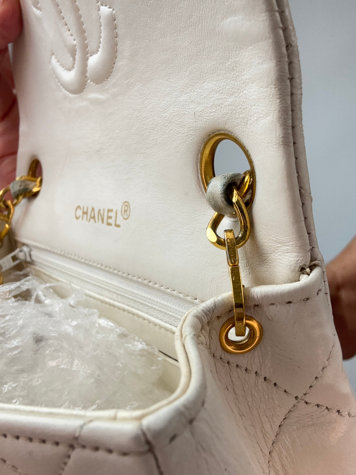 Chanel Quilted Lambskin Mini Square Flap Bag Vintage inside top right