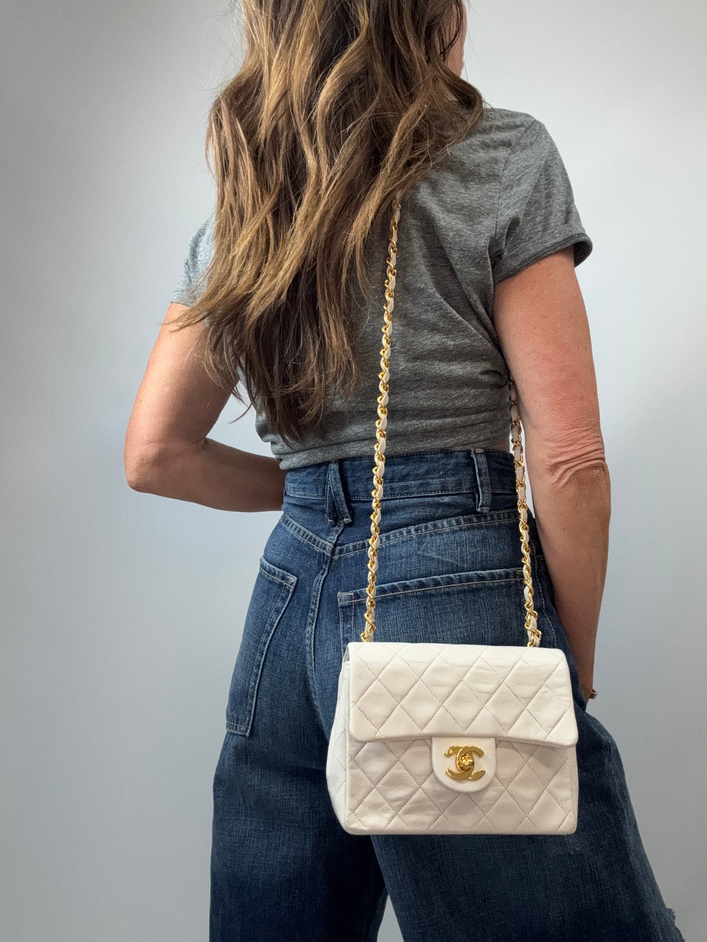 Chanel Quilted Lambskin Mini Square Flap Bag Vintage modeled