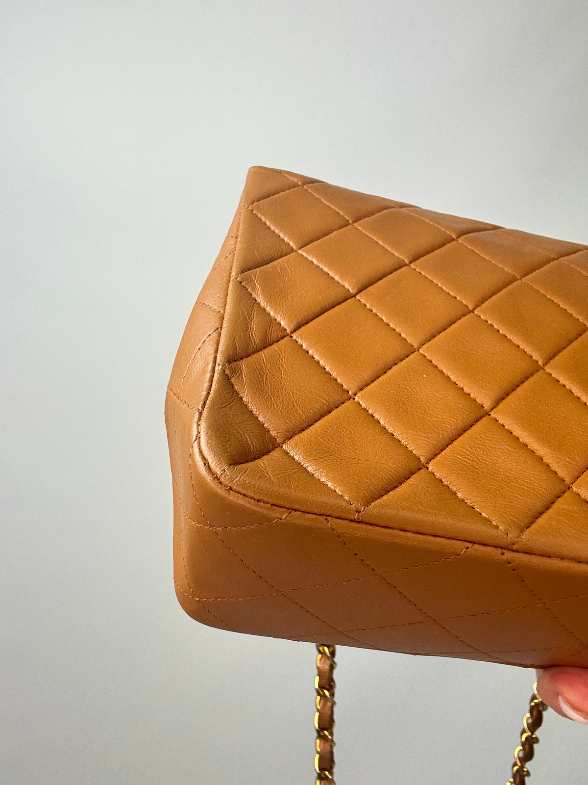 Chanel Quilted Lambskin Single Flap Bag back left bottom corner