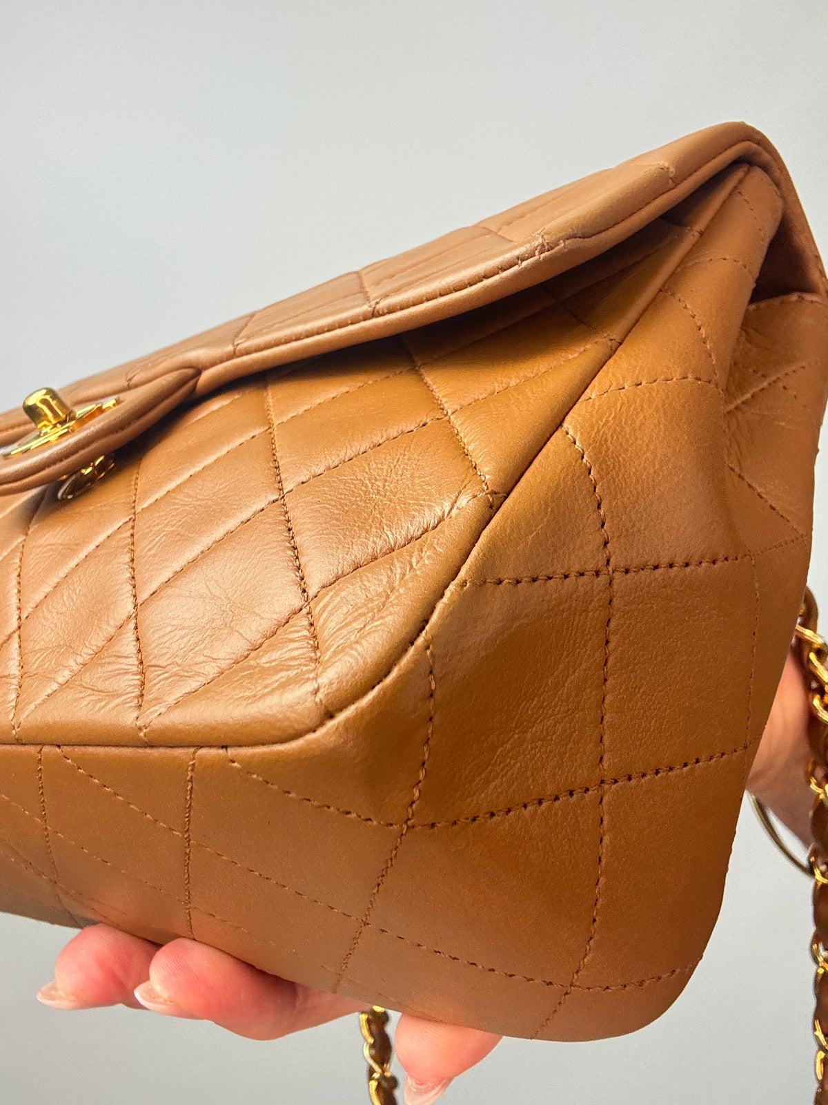 Chanel Quilted Lambskin Single Flap Bag front right bottom corner