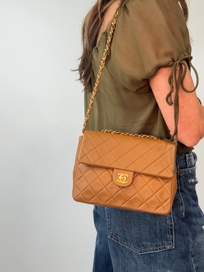 Chanel Quilted Lambskin Single Flap Bag modeled 3
