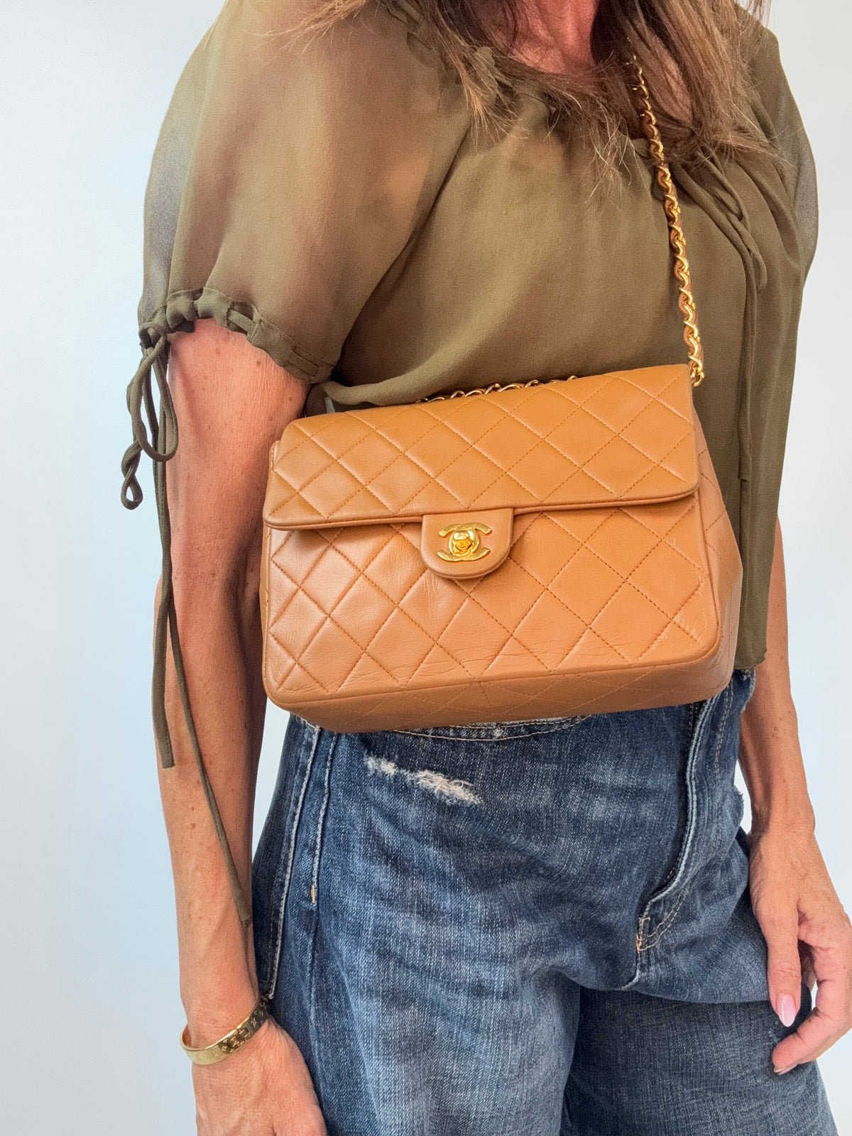 Chanel Quilted Lambskin Single Flap Bag modeled 4