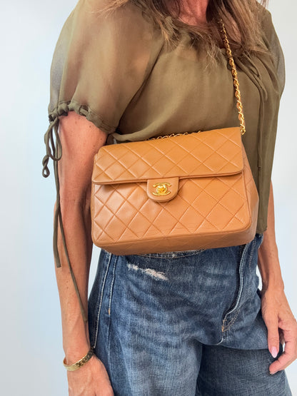 Chanel Quilted Lambskin Single Flap Bag modeled 4