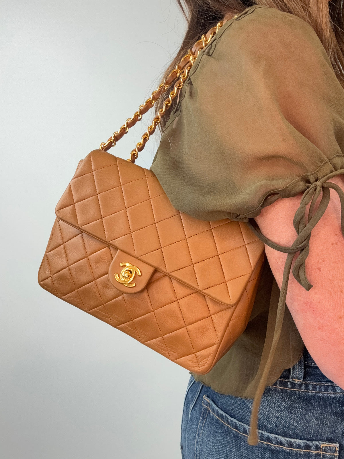 Chanel Quilted Lambskin Single Flap Bag modeled 6
