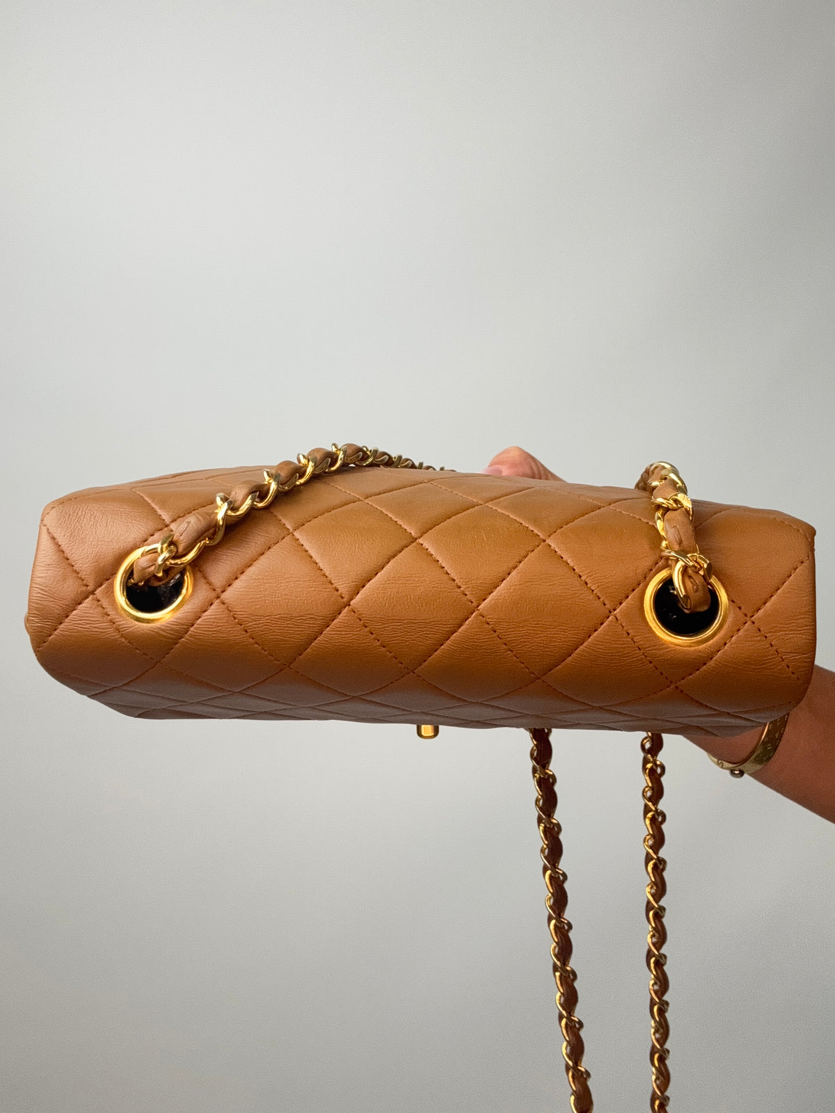 Chanel Quilted Lambskin Single Flap Bag top of bag