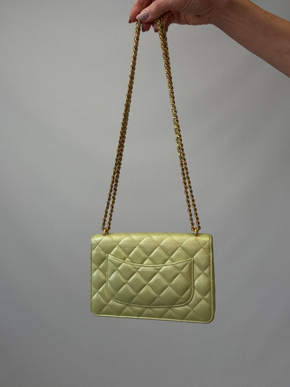 Chanel Quilted Lambskin Wallet On Chain in Pearl Green back of handbag