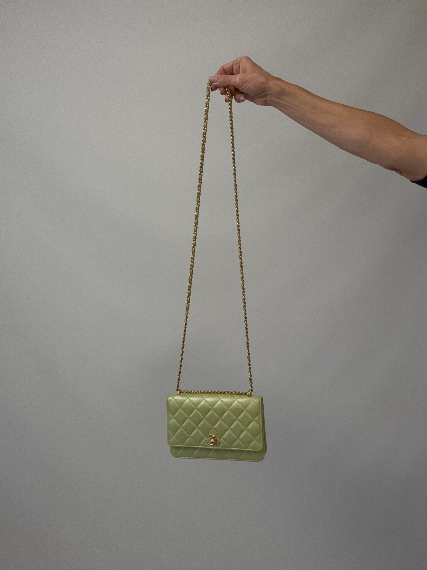 Chanel Quilted Lambskin Wallet On Chain in Pearl Green