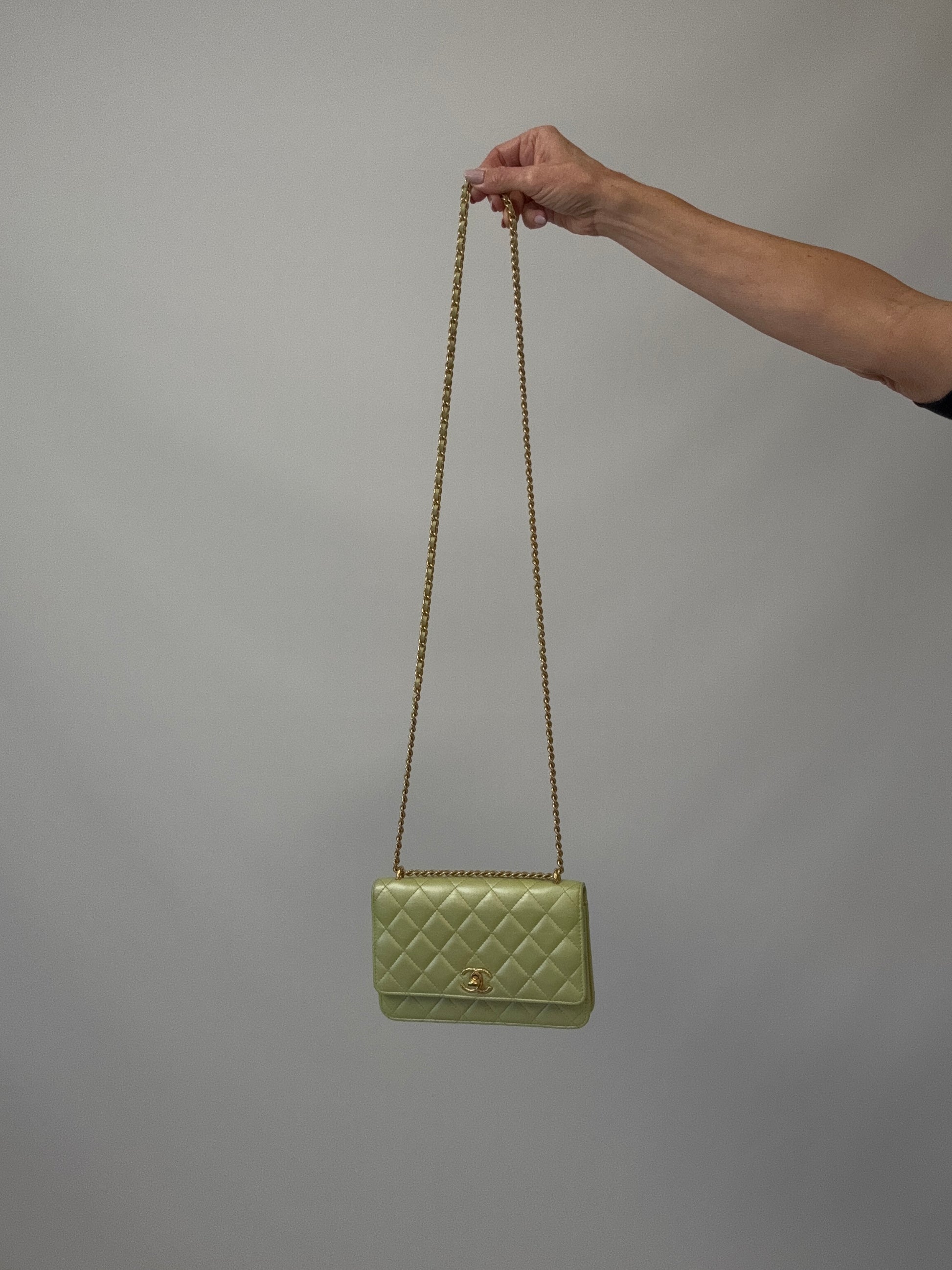 Chanel Quilted Lambskin Wallet On Chain in Pearl Green